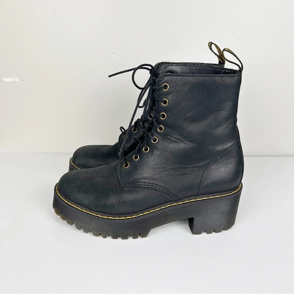 Dr Martens Shriver Hi Leather Boots Black Heel Platform Sz 9 - Picture 3 of 6